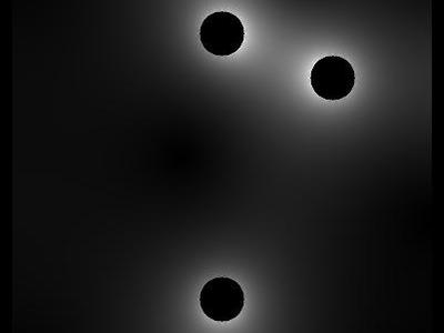 Pole elektrostatyczne 2D trzech walców w uziemionej obudowie 1