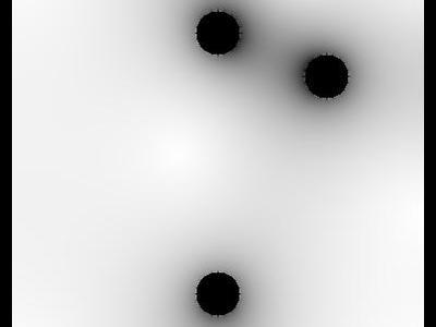 Pole elektrostatyczne 2D trzech walców w uziemionej obudowie 2