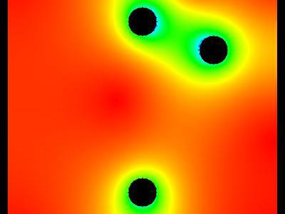 Pole elektrostatyczne 2D trzech walców w uziemionej obudowie 4