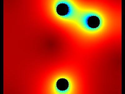Pole elektrostatyczne 2D trzech walców w uziemionej obudowie 6