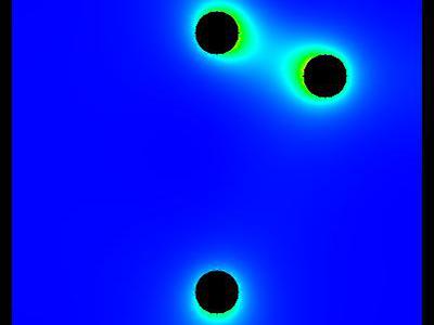 Pole elektrostatyczne 2D trzech walców w uziemionej obudowie 9