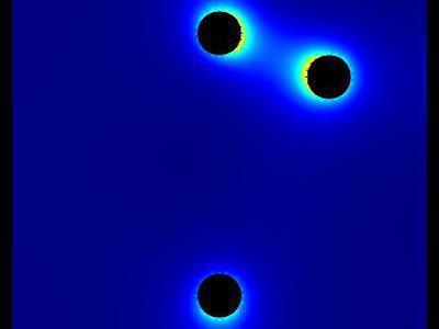 Pole elektrostatyczne 2D trzech walców w uziemionej obudowie 11