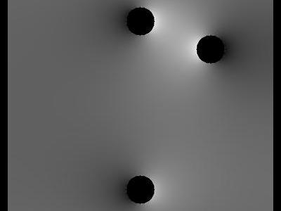 Pole elektrostatyczne 2D trzech walców w uziemionej obudowie 14