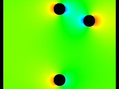 Pole elektrostatyczne 2D trzech walców w uziemionej obudowie 15
