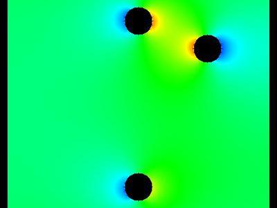 Pole elektrostatyczne 2D trzech walców w uziemionej obudowie 16