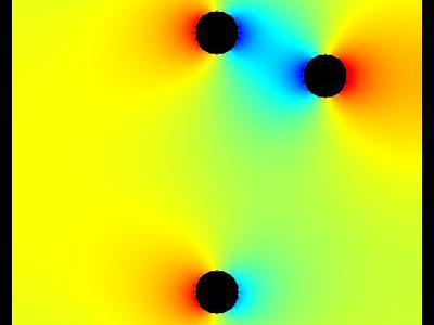 Pole elektrostatyczne 2D trzech walców w uziemionej obudowie 17