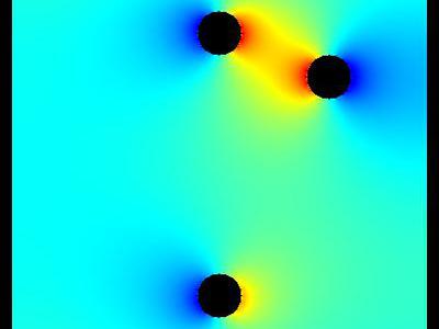 Pole elektrostatyczne 2D trzech walców w uziemionej obudowie 18