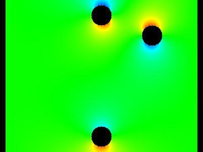 Pole elektrostatyczne 2D trzech walców w uziemionej obudowie 21