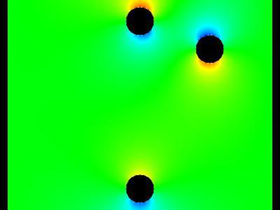 Pole elektrostatyczne 2D trzech walców w uziemionej obudowie 22