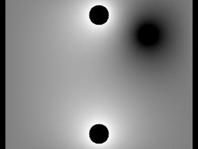 Pole elektrostatyczne 2D trzech walców w uziemionej obudowie 25