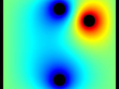 Pole elektrostatyczne 2D trzech walców w uziemionej obudowie 30