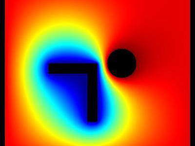 Pole elektrostatyczne - walec i kształt typu "L" w uziemionej obudowie. 30